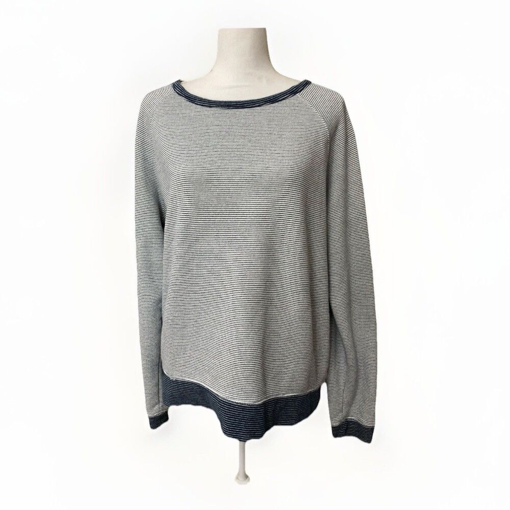 L.O.G.G H&M Sweatshirt Women L Blue White Striped Pullover Cozy Casual Top